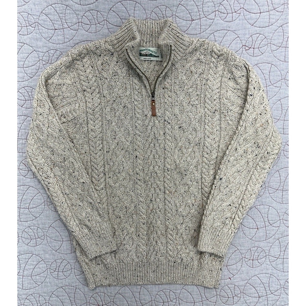 Aran Crafts Half Zip Sweater Beige 100% Merino Wool / Men's Medium